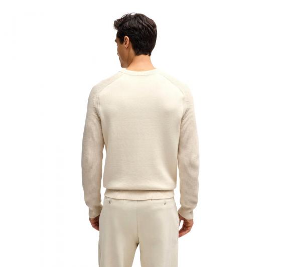 BOSS Maglione Uomo Regular Fit In Materiali Misti Con Polsini A Coste H-Ematero 50526864 Colore Avorio