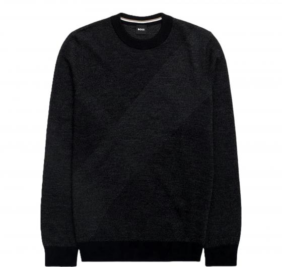 BOSS Maglione Uomo Con Motivo Jacquard Bicolore H-Eclaus 50526845 Colore Nero