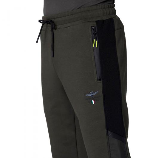 AERONAUTICA MILITARE Pantalone Uomo In Felpa Con Mesh e Ripstop PF949 Colore Verde Militare