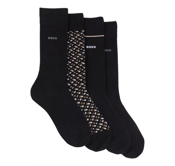 BOSS Calze Uomo Ad Altezza Regolare In Misto Cotone In Confezione Da Quattro 4P RS Gift Monogram 50524322 Colore Nero