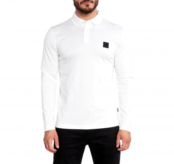 BOSS Polo Uomo Manica Lunga In Cotone Con Logo Al Petto 50485162 Colore Bianco