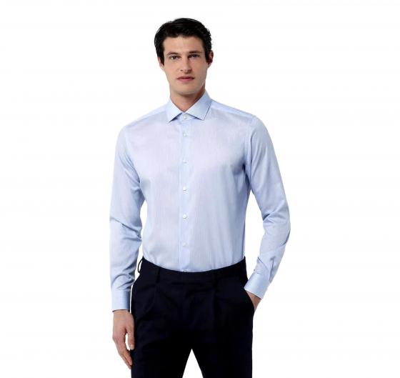 XACUS Camicia Collo francese Piccolo Twill Blu Tailor Custom Fit 11807002 Colore Riga Blu