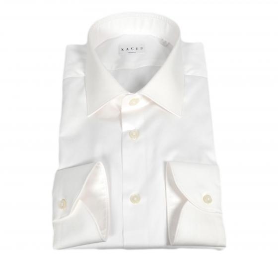 XACUS Camicia Uomo Classic Shirt Tailor Fit Collo francese Tinta Unita Tessuto Armaturato Colore Bianco