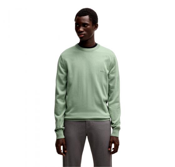 BOSS Maglione Uomo In Cotone Con Logo Ricamato Pacas 50506023 Colore Verde Chiaro