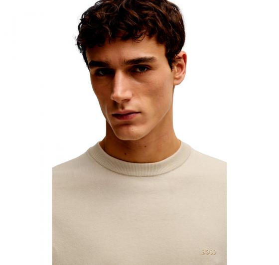 BOSS Maglione Uomo In Cotone Con Logo Ricamato Pacas 50506023 Colore Beige Chiaro