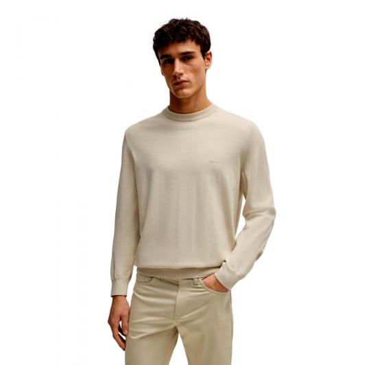 BOSS Maglione Uomo In Cotone Con Logo Ricamato Pacas 50506023 Colore Beige Chiaro