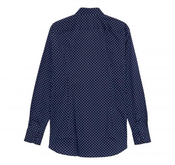 BOSS Camicia Uomo Slim Fit Popelin Di Cotone Elasticizzato Fantasia Geometrica H-HANK-Kent 50532828 Blu Navy