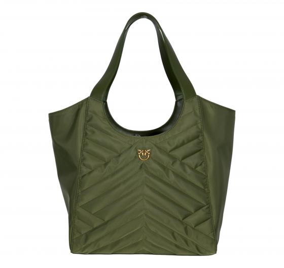 PINKO Borsa Donna Tote Bag Shopper In Tessuto Riciclato Trapunta Puzzle 104536 X25Q Colore Verde Militare