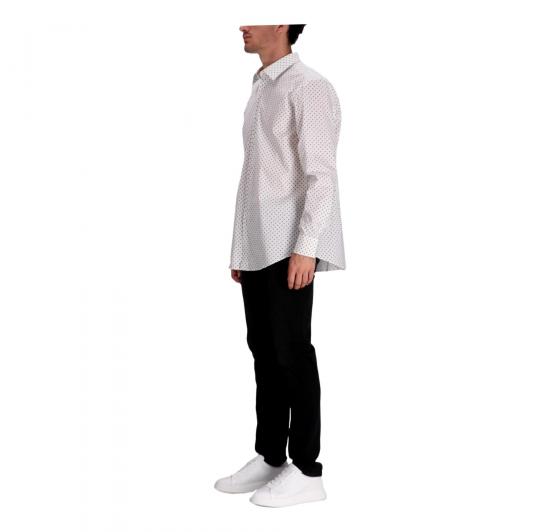 BOSS Camicia Uomo Slim Fit Popelin Di Cotone Elasticizzato Fantasia Geometrica H-HANK-Kent 50532828 Colore Bianco