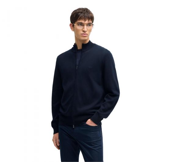 BOSS Cardigan Uomo In Maglia Di Cotone Con Zip e Logo Ricamato Palano 50505998 Colore Blu