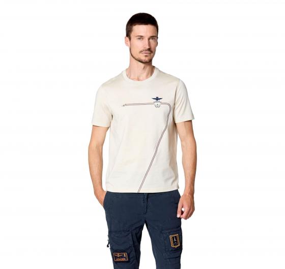AERONAUTICA MILITARE T-shirt in Cotone Con Scie Ricamate TS2417 Colore Bianco Ghiaccio