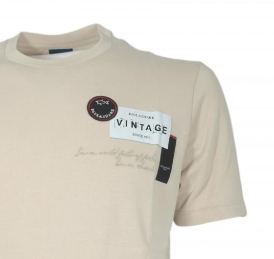PAUL SHARK T-Shirt Uomo In Cotone Con Patch E Ricami 25411087 Colore Beige