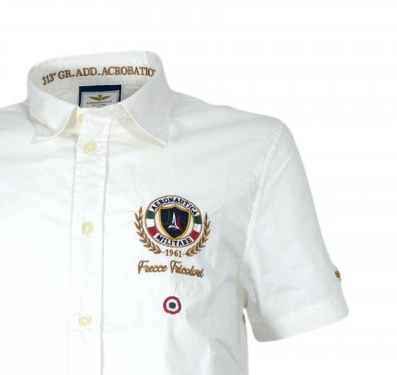 AERONAUTICA MILITARE Camicia Uomo Manica Corta Con Ricamo Sul Petto CA1285 Colore Bianco