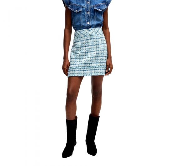 BOSS Minigonna Donna Slim Fit In Tweed Con Frange C Vafrosa 50537050 Colore Blu