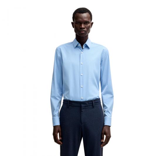 BOSS Camicia Uomo Slim Fit In Tessuto Elasticizzato Ad Alte Prestazioni A Righe P HANK s kent C1 222 50539397 Colore Celeste