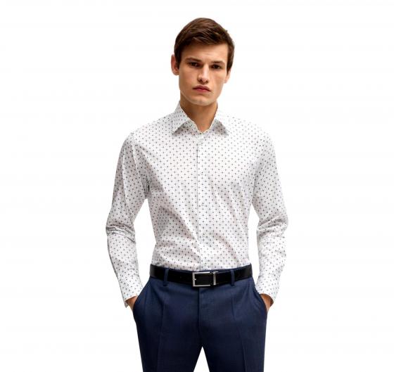 BOSS Camicia Uomo Regular Fit In Popeline Di Cotone Elasticizzato Con Stampa Modello H JOE Kent C1 214 50539178 Colore Bianco