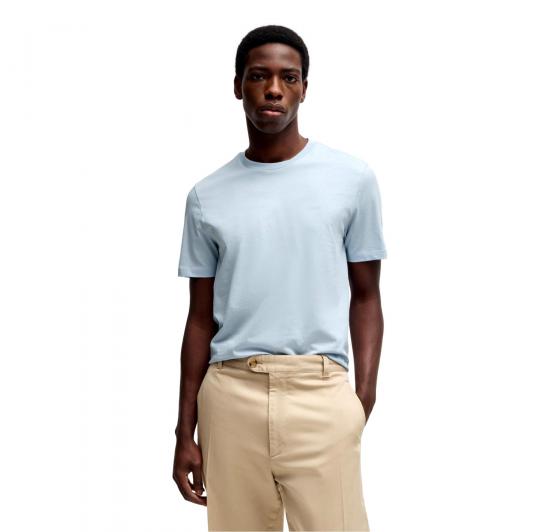 BOSS T-shirt Uomo In Jersey Di Cotone Con Logo Stampato In Gomma Thompson 01 50468347 450 Colore Celeste