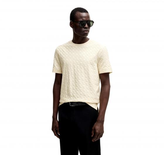BOSS T-shirt Uomo In Cotone Mercerizzato Con Monogrammi Jacquard  MODELLO H-Thompson 80 - 50537131 131 Colore Beige