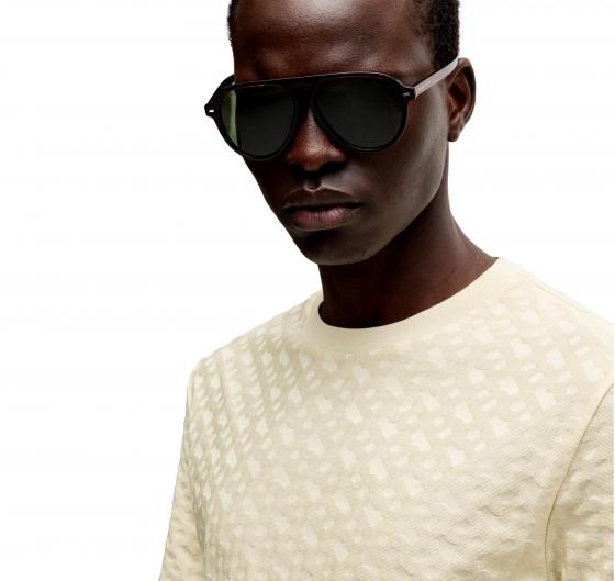 BOSS T-shirt Uomo In Cotone Mercerizzato Con Monogrammi Jacquard  MODELLO H-Thompson 80 - 50537131 131 Colore Beige