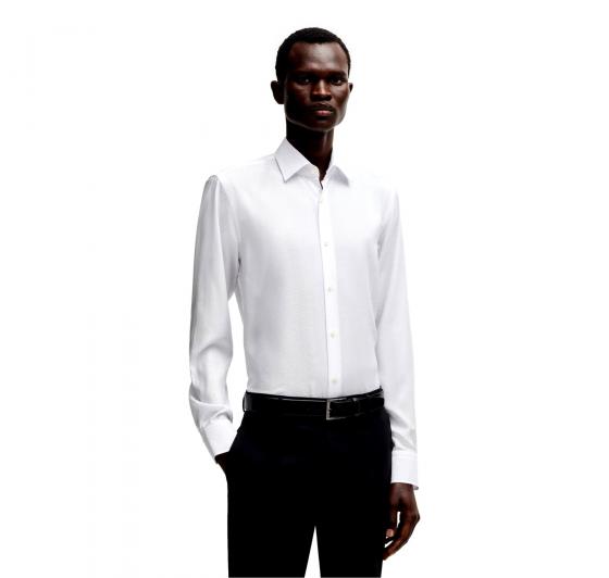BOSS Camicia Uomo Slim Fit Con Jacquard a Foglia H HANK kent C1 214 50539245 Colore Bianco