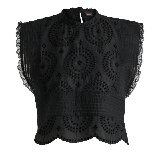 BOSS Camicetta Donna Regular Fit In Pizzo Di Cotone Con Dettaglio Plissettato C Bredy 50538349 Colore Nero