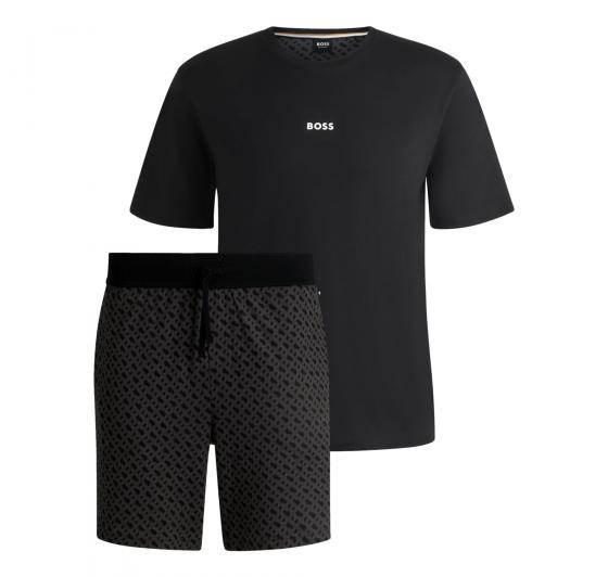 BOSS Pigiama Uomo In Cotone Con Logo e Monogrammi In Confezione Regalo Relax Short Set 50540613 Colore Nero