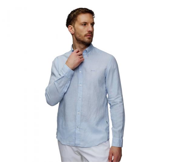 BOSS Camicia Uomo Button Down Slim Fit In Lino H Roan BD E C1 243 50520283 Colore Celeste