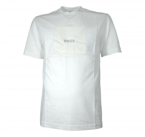 BOSS T Shirt Uomo In Jersey Di Cotone Con Grafica Con Logo A Righe Sottili Tee Logo Rib 50538096 Colore Bianco