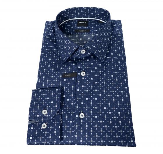 BOSS Camicia Uomo Regular Fit In Popeline Di Cotone Elasticizzato Con Stampa H Joe Kent C1 214 50539178 Colore Blu