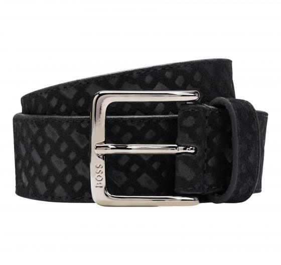 BOSS Cintura in Pelle Scamosciata con Motivo con Monogrammi a Motivi Dettagli Modello Ronnie-Bmono-Sd 50542202 Colore Nero