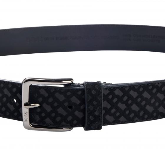 BOSS Cintura in Pelle Scamosciata con Motivo con Monogrammi a Motivi Dettagli Modello Ronnie-Bmono-Sd 50542202 Colore Nero