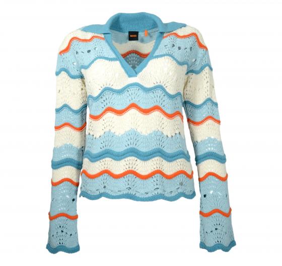 BOSS Maglione Donna In Misto Cotone Con Lavorazione Traforata e Colletto Johnny C Fyder 50537850 Colore Celeste