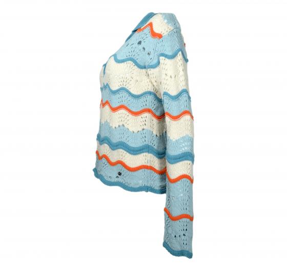 BOSS Maglione Donna In Misto Cotone Con Lavorazione Traforata e Colletto Johnny C Fyder 50537850 Colore Celeste