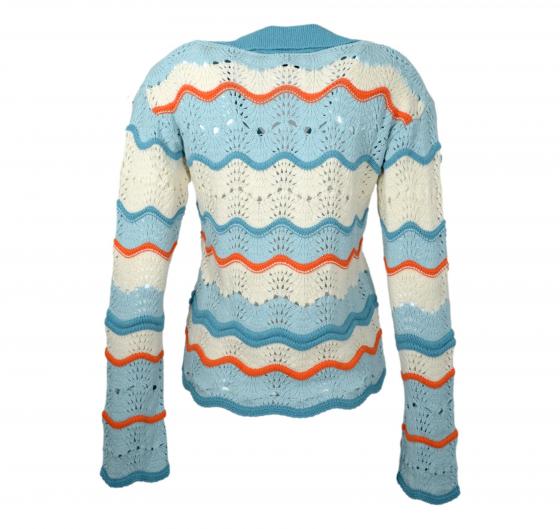 BOSS Maglione Donna In Misto Cotone Con Lavorazione Traforata e Colletto Johnny C Fyder 50537850 Colore Celeste