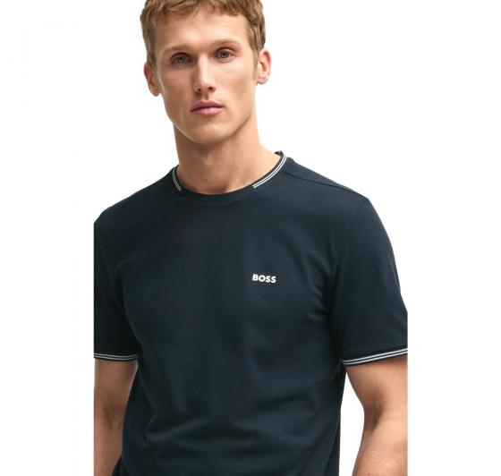 BOSS T Shirt Uomo In Cotone Elasticizzato Con Dettagli a Righe e Logo Taul 50521245 Colore Blu