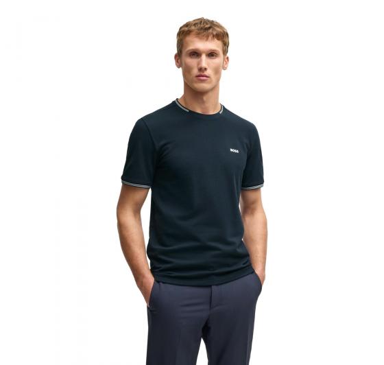 BOSS T Shirt Uomo In Cotone Elasticizzato Con Dettagli a Righe e Logo Taul 50521245 Colore Blu