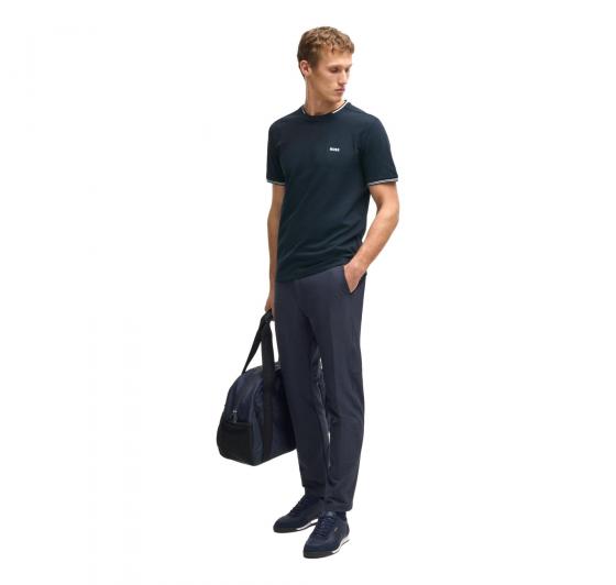 BOSS T Shirt Uomo In Cotone Elasticizzato Con Dettagli a Righe e Logo Taul 50521245 Colore Blu