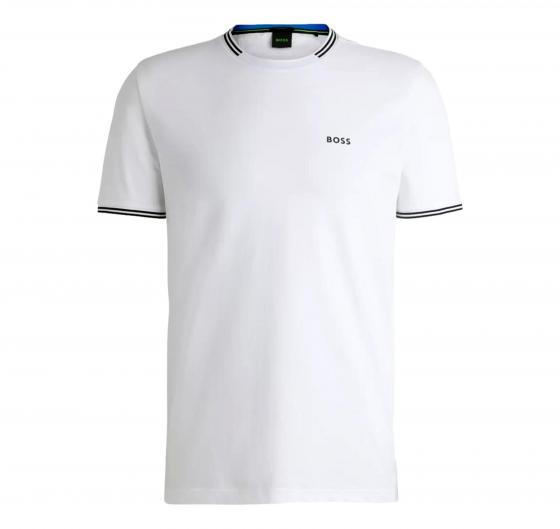 BOSS T-shirt Uomo In Cotone Elasticizzato Con Dettagli A Righe E Logo Taul 50521245 Colore Bianco