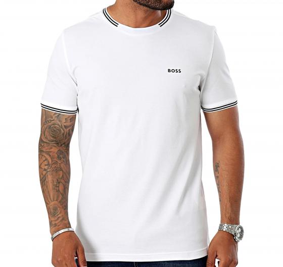 BOSS T-shirt Uomo In Cotone Elasticizzato Con Dettagli A Righe E Logo Taul 50521245 Colore Bianco