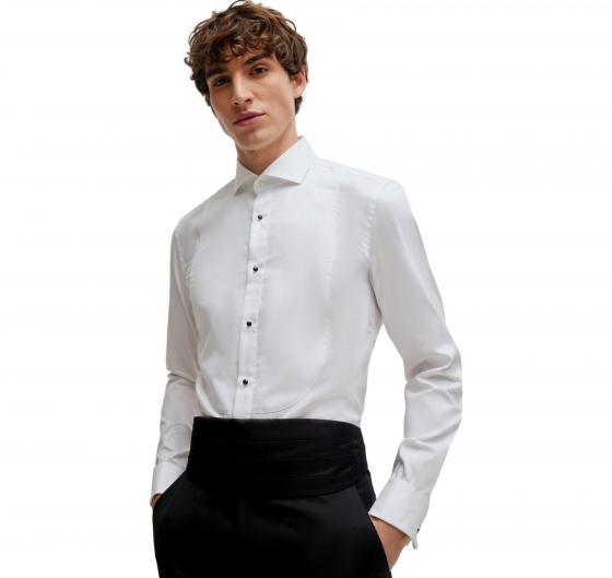 BOSS Camicia Uomo Formale Slim Fit In Popeline Di Cotone Elasticizzato Facile Da Stirare 50480070 Colore Bianco