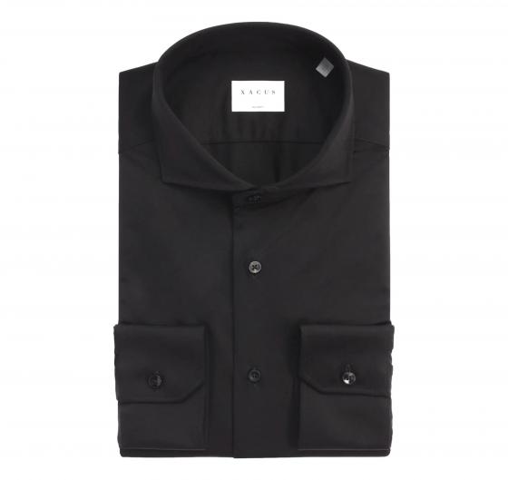 XACUS Camicia Uomo Collo Francese Tinta Unita Twill Nero Tailor Fit Active 11460004 Colore Nero