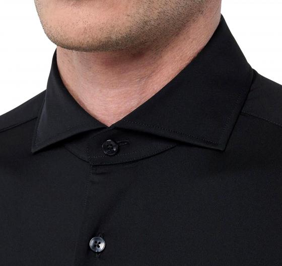 XACUS Camicia Uomo Collo Francese Tinta Unita Twill Nero Tailor Fit Active 11460004 Colore Nero