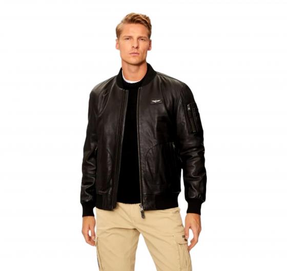 AERONAUTICA MILITARE Bomber in Pelle Con aquila in Metallo PN951 Colore Nero