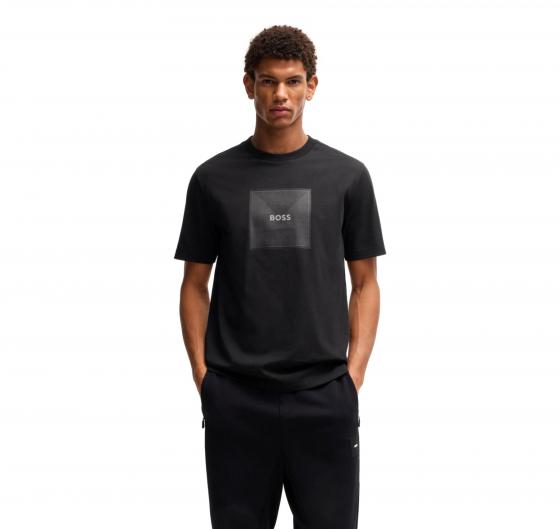 BOSS T Shirt Uomo In Jersey Di Cotone Con Grafica Con Logo A Righe Sottili Tee Logo Rib 50538096 Colore Nero