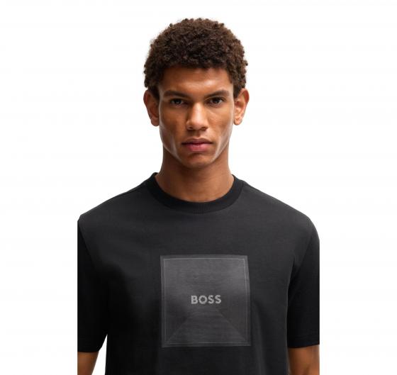 BOSS T Shirt Uomo In Jersey Di Cotone Con Grafica Con Logo A Righe Sottili Tee Logo Rib 50538096 Colore Nero