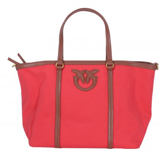 PINKO Borsa Donna Miranda Shopper Classic Canvas E Pelle 104714 RR1Q Colore Rosso