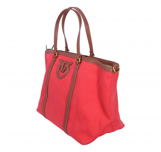 PINKO Borsa Donna Miranda Shopper Classic Canvas E Pelle 104714 RR1Q Colore Rosso