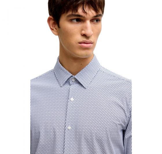 BOSS Camicia Uomo Slim Fit In Jersey Elasticizzato Ad Alte Prestazioni Con Stampa 50539392 Colore Blu a Motivi
