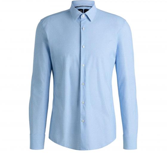 BOSS Camicia Uomo Slim Fit In Jersey Elasticizzato Ad Alte Prestazioni Con Stampa 50539392 Colore Celeste A Motivi