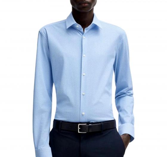 BOSS Camicia Uomo Slim Fit In Jersey Elasticizzato Ad Alte Prestazioni Con Stampa 50539392 Colore Celeste A Motivi